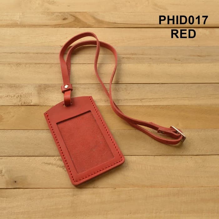 

gantungan ID card kulit asli warna merah id card holder