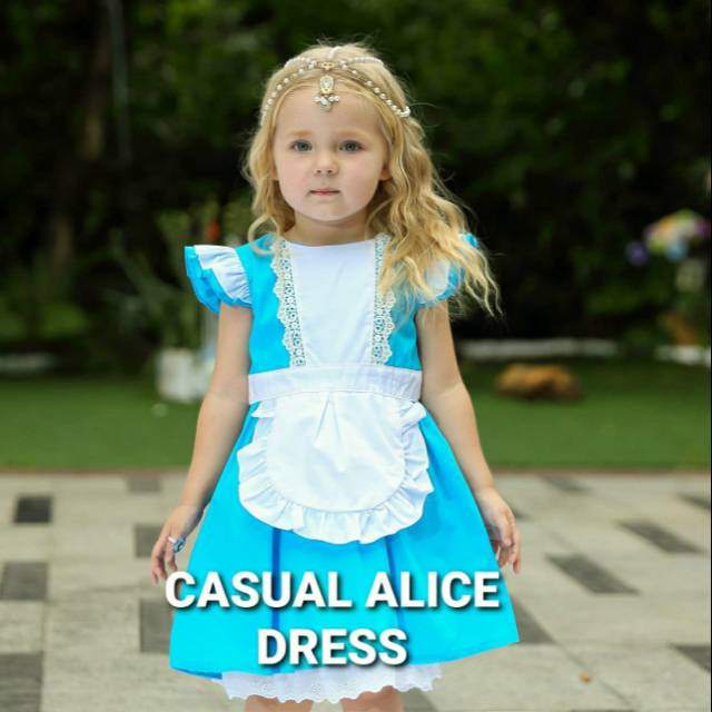 DRESS CASUAL ANAK ALICE / KOSTUM ANAK IMPORT / DRESS BIRU ANAK PEREMPUAN BAHAN TEBAL BAGUS