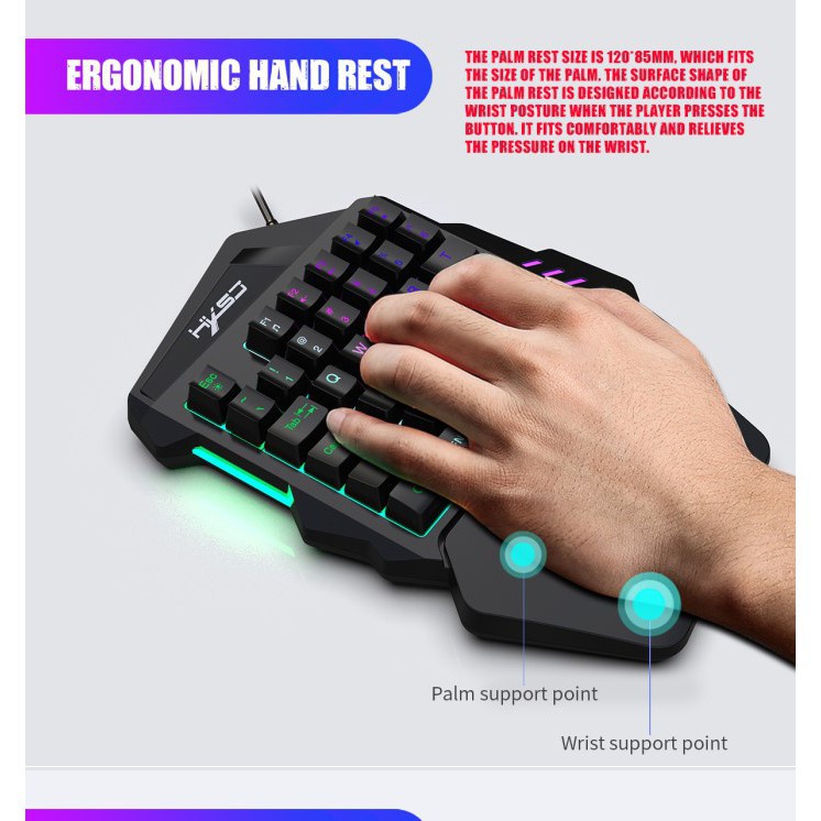 UPUPIN Paket keyboard gaming dan Mouse/Single Hand Gaming RGB Keyboard dan mouse PUBG keyboard gamin