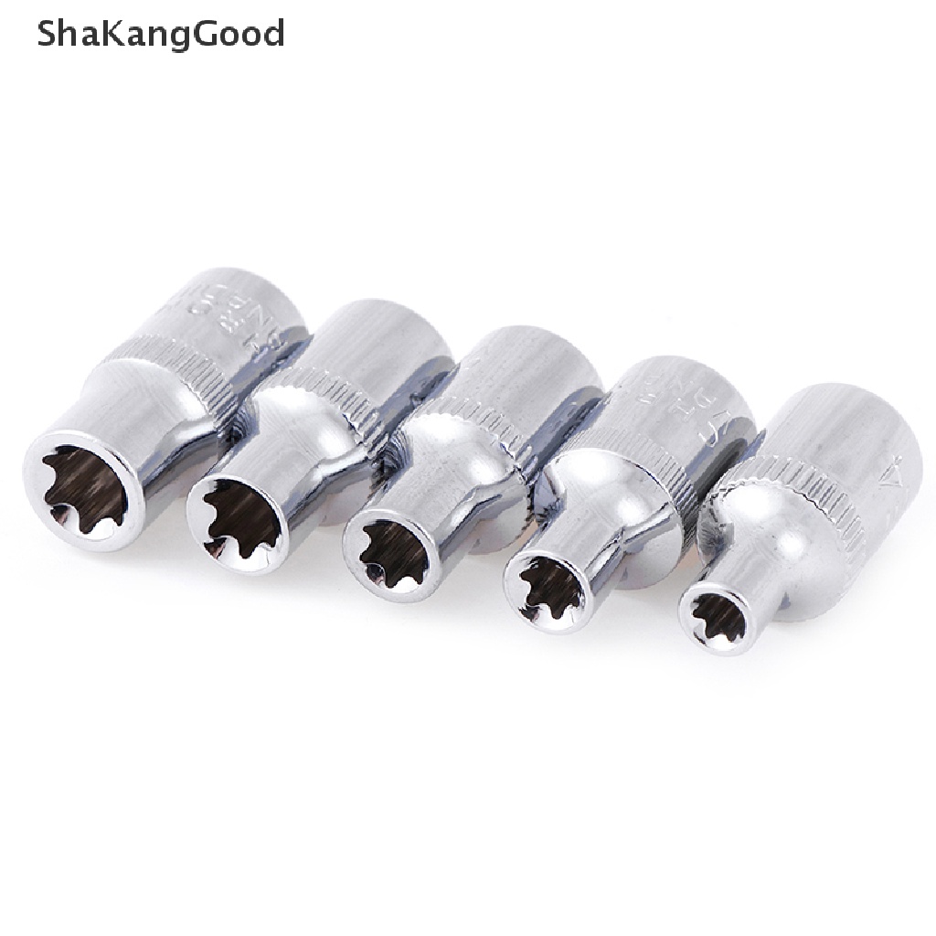 Skid 5pcs / Set Soket Torx Star Bit Female E Socket Wench Head 1 / 4 Inci