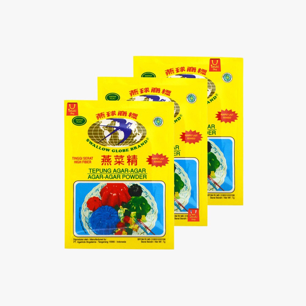 

3PCS Swallow Globe Brand Warna Hijau Tepung Agar Agar Rumput Laut Tinggi Serat - 3pcs x 7gr