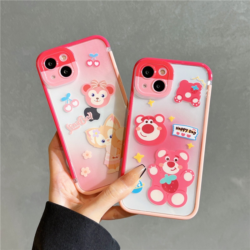 Casing iphone 13 12 11PROMAX X XS XR XSMAX shockproof Motif Strawberry Beruang Kelinci