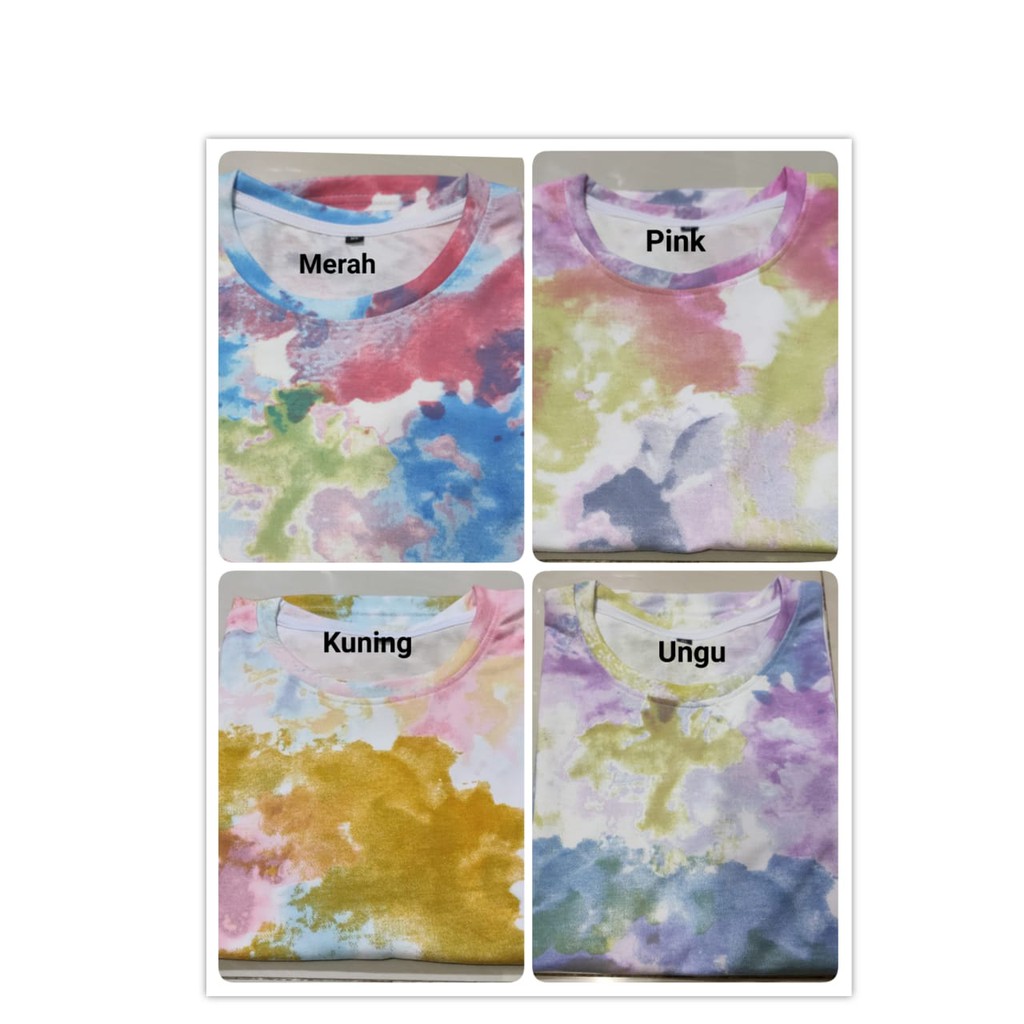 Fashion atasan wanita kaos tie dye pelangi lengan pendek printing bahan Babyterry