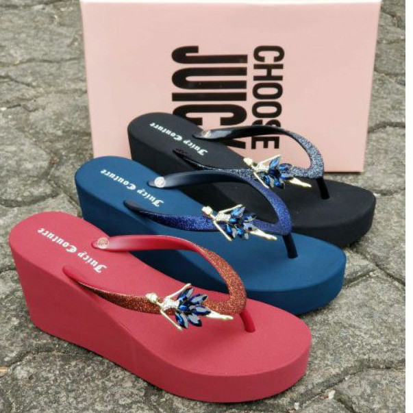 Sandal juicy wedges 7 cm gliters / lengkap box