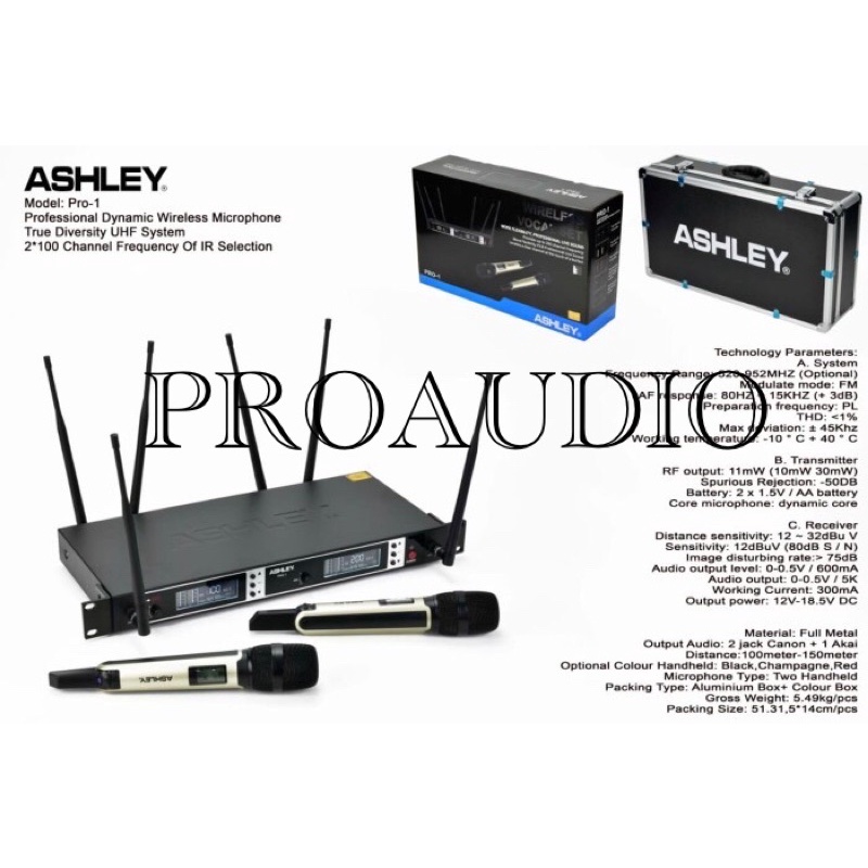 MIC WIRELESS ASHLEY PRO1 PRO 1 MICROPHONE WIRELESS ASHLEY GARANSI 1 TAHUN ORIGINAL