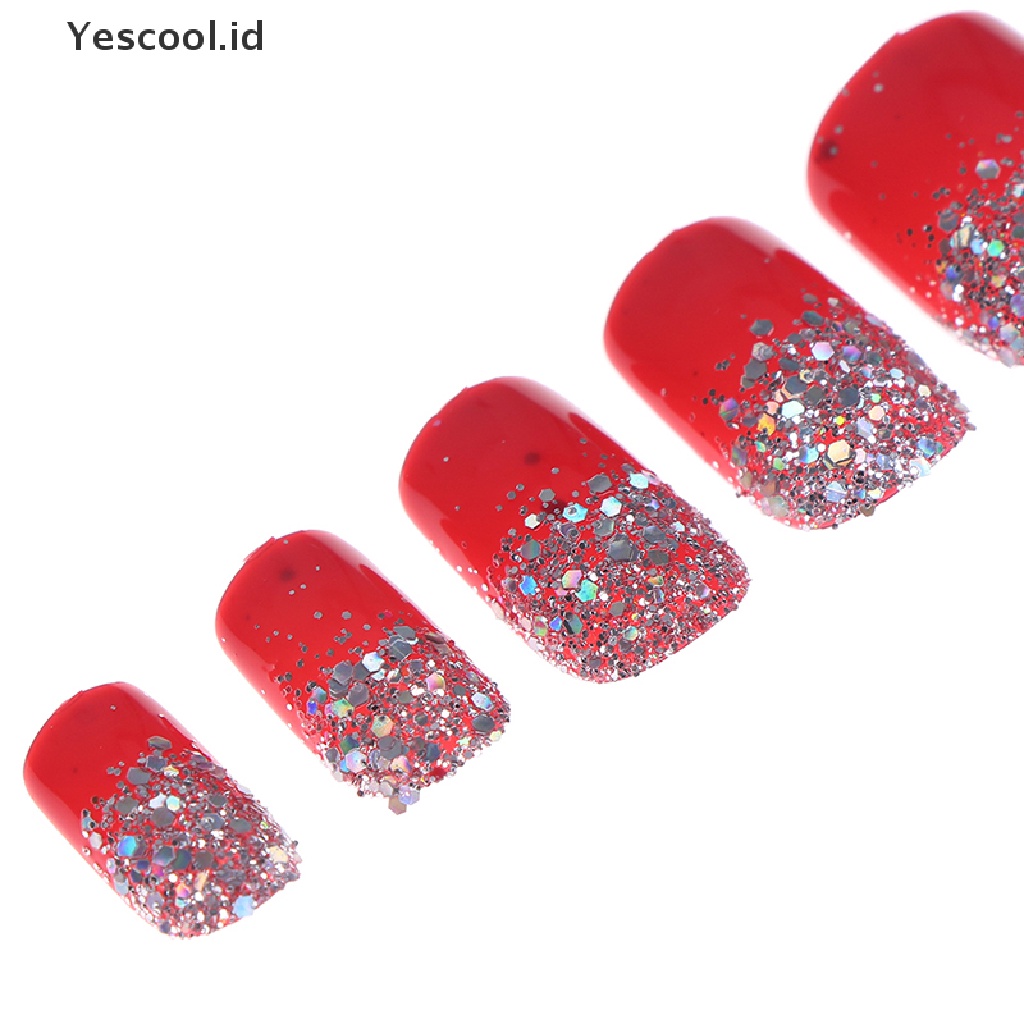 24pcs Stiker Kuku Palsu Bahan Akrilik Aksen Berlian Imitasi Dengan Lem Untuk Dekorasi nail art