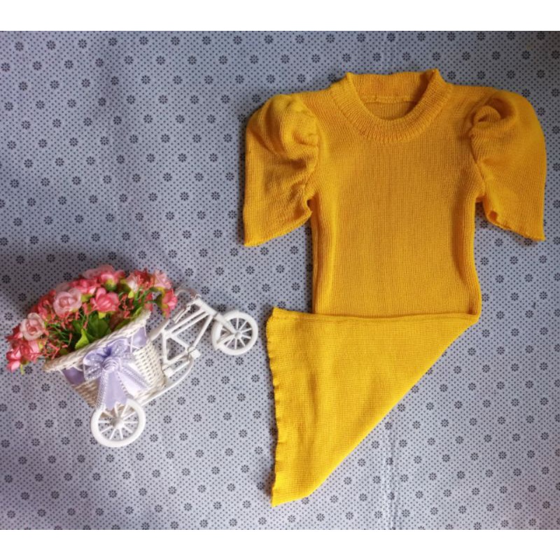 Baju Rajut Dress Anak Perempuan Lengan Balon Outwear Terbaru Termurah