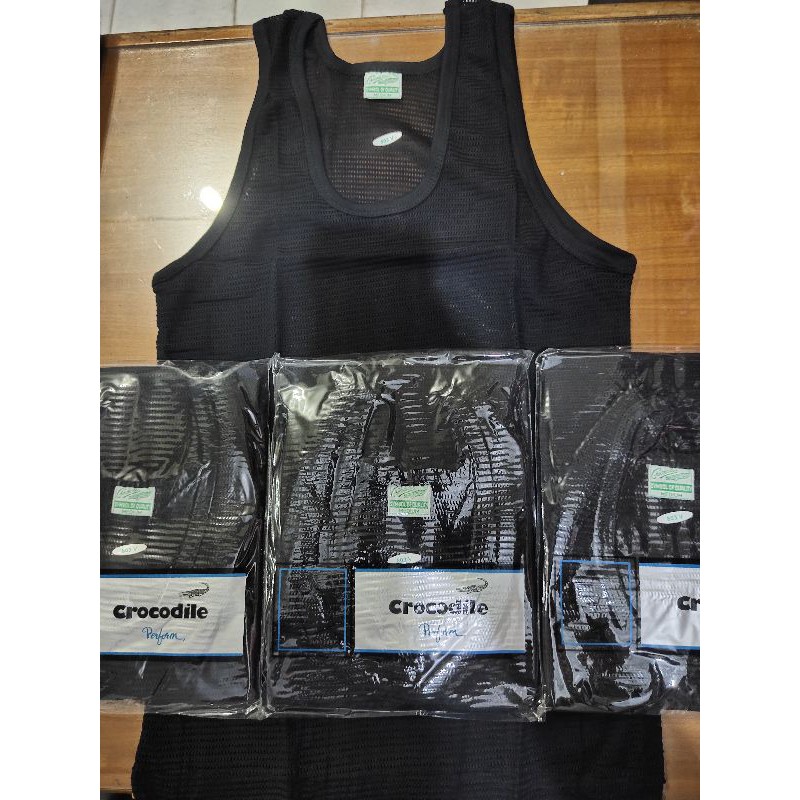 SINGLET CROCODILE JALA WARNA HITAM  + 1 MASKER BAGUS / SINGLET PRIA LOBANG LOBANG CROCODILE / SINGLET JALA PRIA 1 PCS