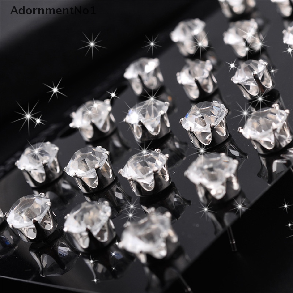 (AdornmentNo1) 6 / 12 Pasang Anting Tusuk Kristal Berlian Imitasi Untuk Wanita