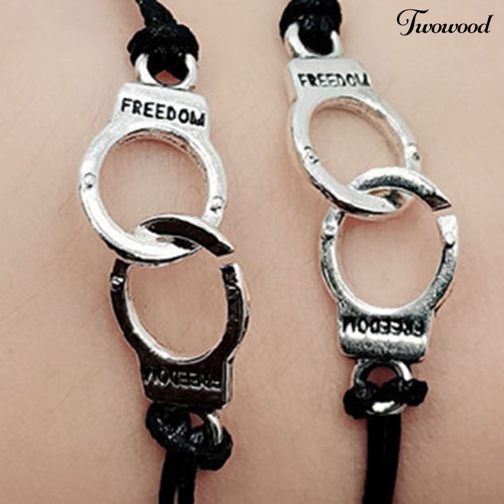 Twowood 2Pcs Couple Bracelet Unisex Skin-friendly Alloy Handcuff Freedom Adjustable Charm Friendship Bracelet for Gift