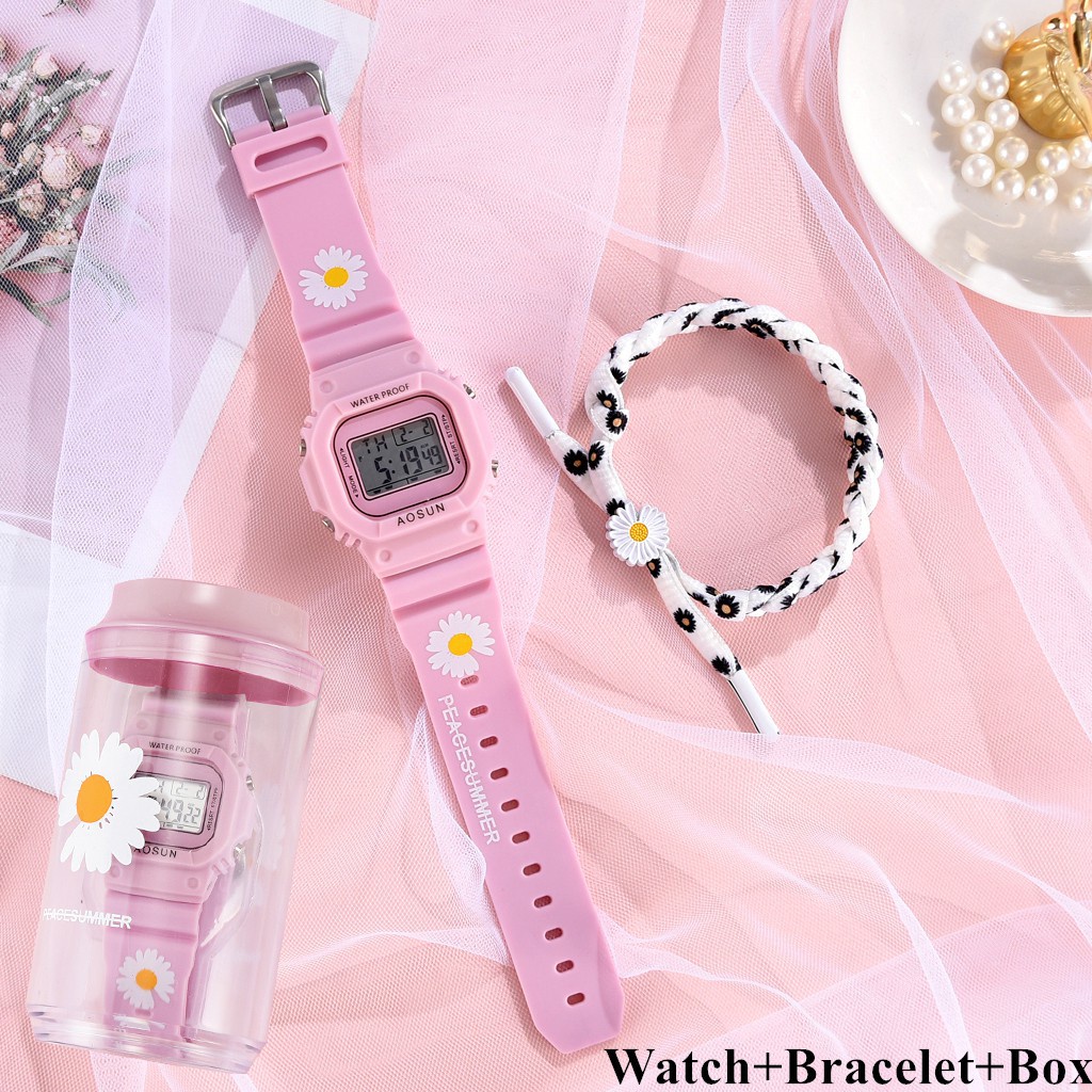 JAM TANGAN DIGITAL RUBBER PRIA WANITA SEGI KARET SPORT LED MURAH-BULAT HIJAU