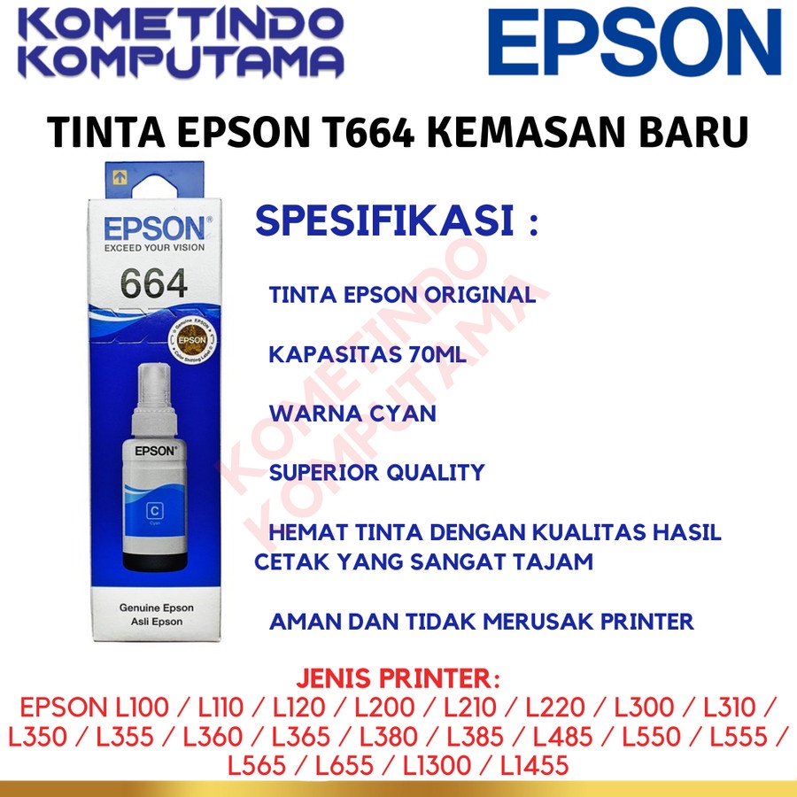 T 664 Cyan 70ml Tinta Epson Original 100% T664 BIRU