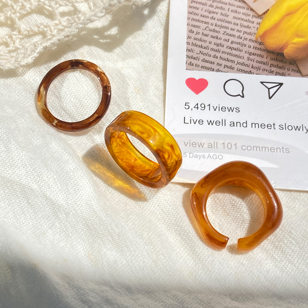 3pcs / Set Cincin Giok Resin Transparan Dapat Disesuaikan Gaya Korea Retro Untuk Aksesoris Wanita