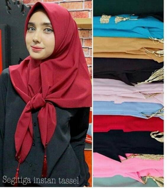 Hijab Kerudung Segitiga Instan Tassel Instant Jambul  Diamond Crepe