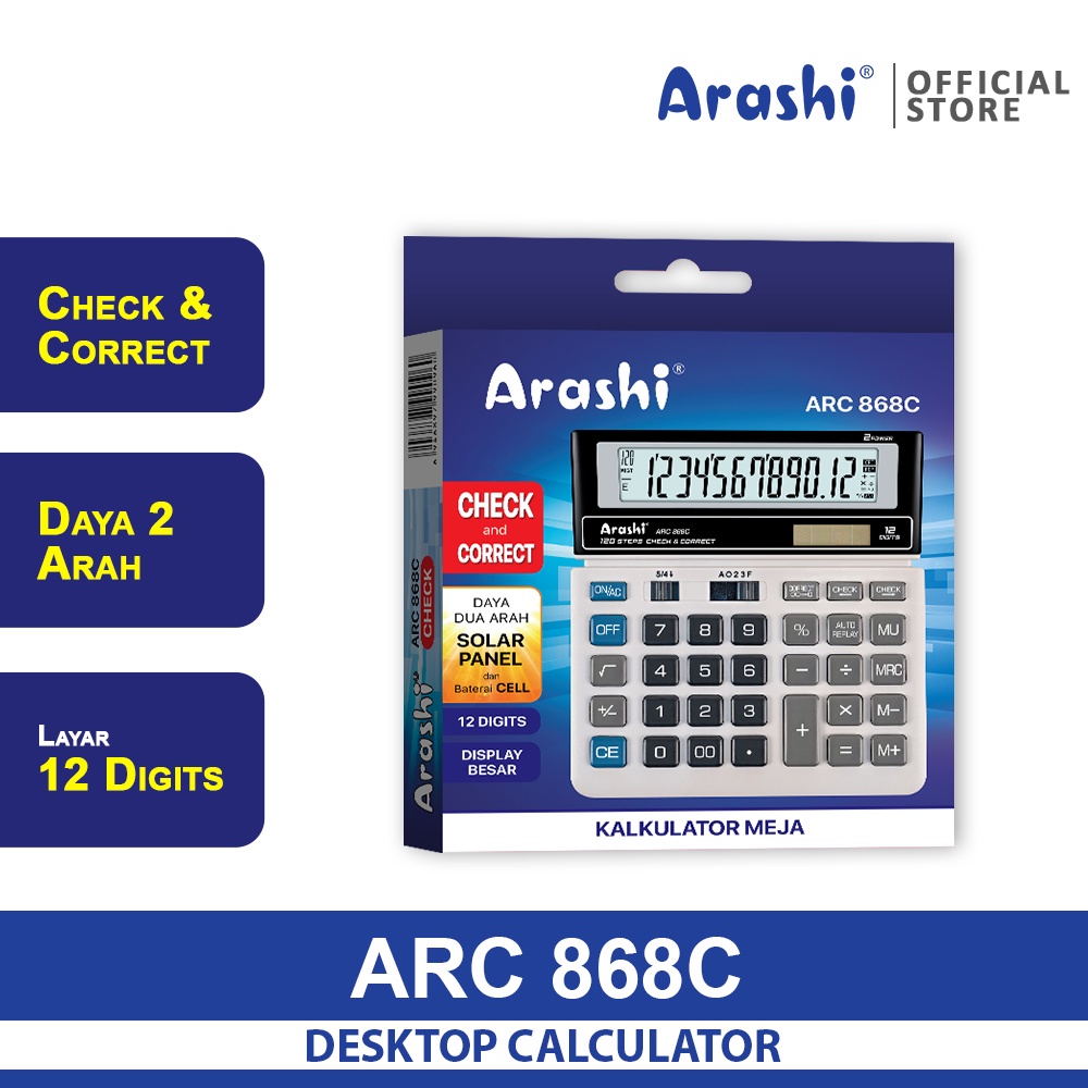 

Calculator / Arashi Kalkulator ARC 868C / 12 Digit / Check Correct