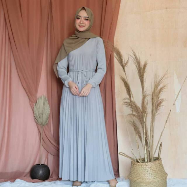 Gamis Plisket Tali Pinggang Terlaris / Gamis Plisket Maxi Tali Pinggang