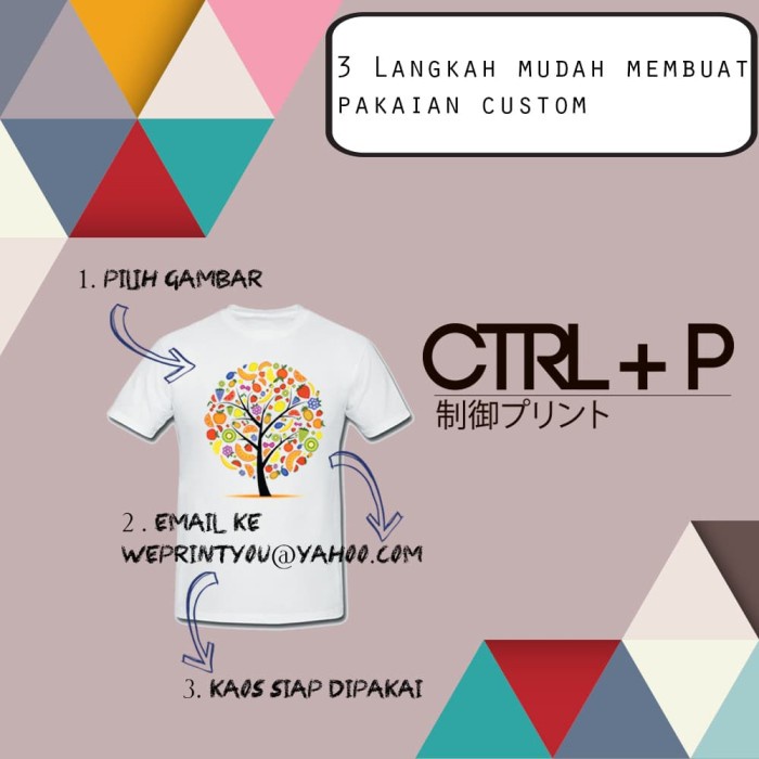 Kaos custom DTG premium A4 dan A3 desain bebas