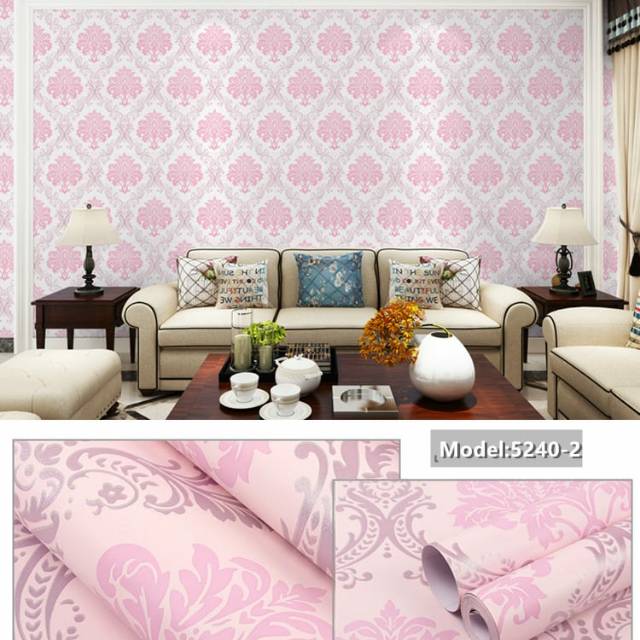 WALLPAPER DINDING MOTIF BATIK PINK