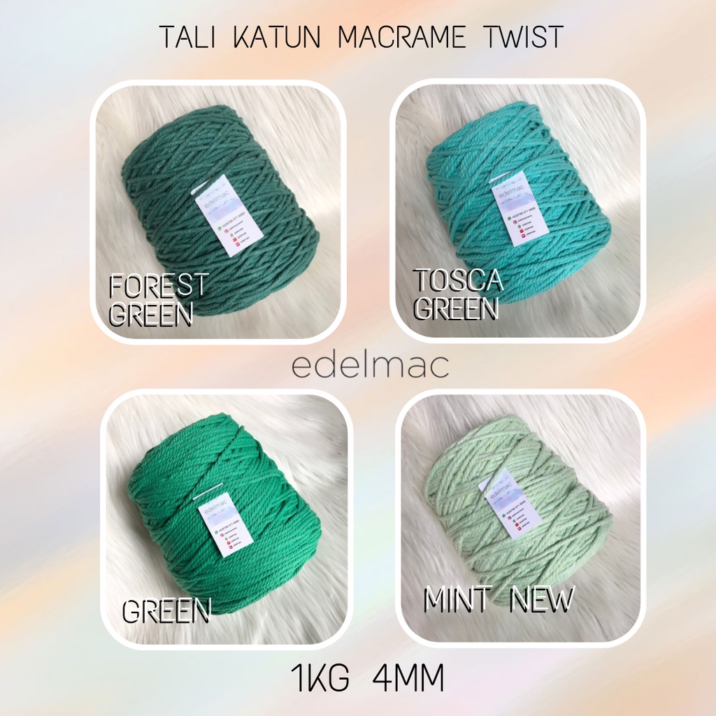 Tali katun macrame hijau twist 4mm premium