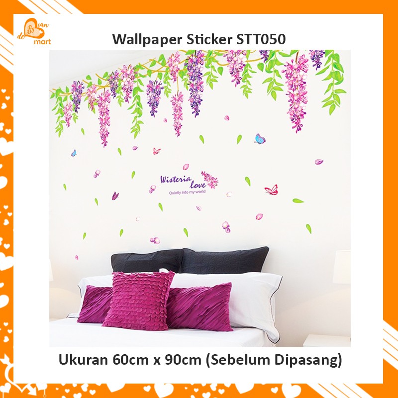 Wallpaper Sticker Dinding Rumah Motif Bunga Lavender Besar Wisteria Love Stt050