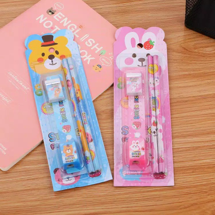 

Pensil Set 5 in 1 Bear Rabbit Paket Pensil Penggaris Serutan Penghapus