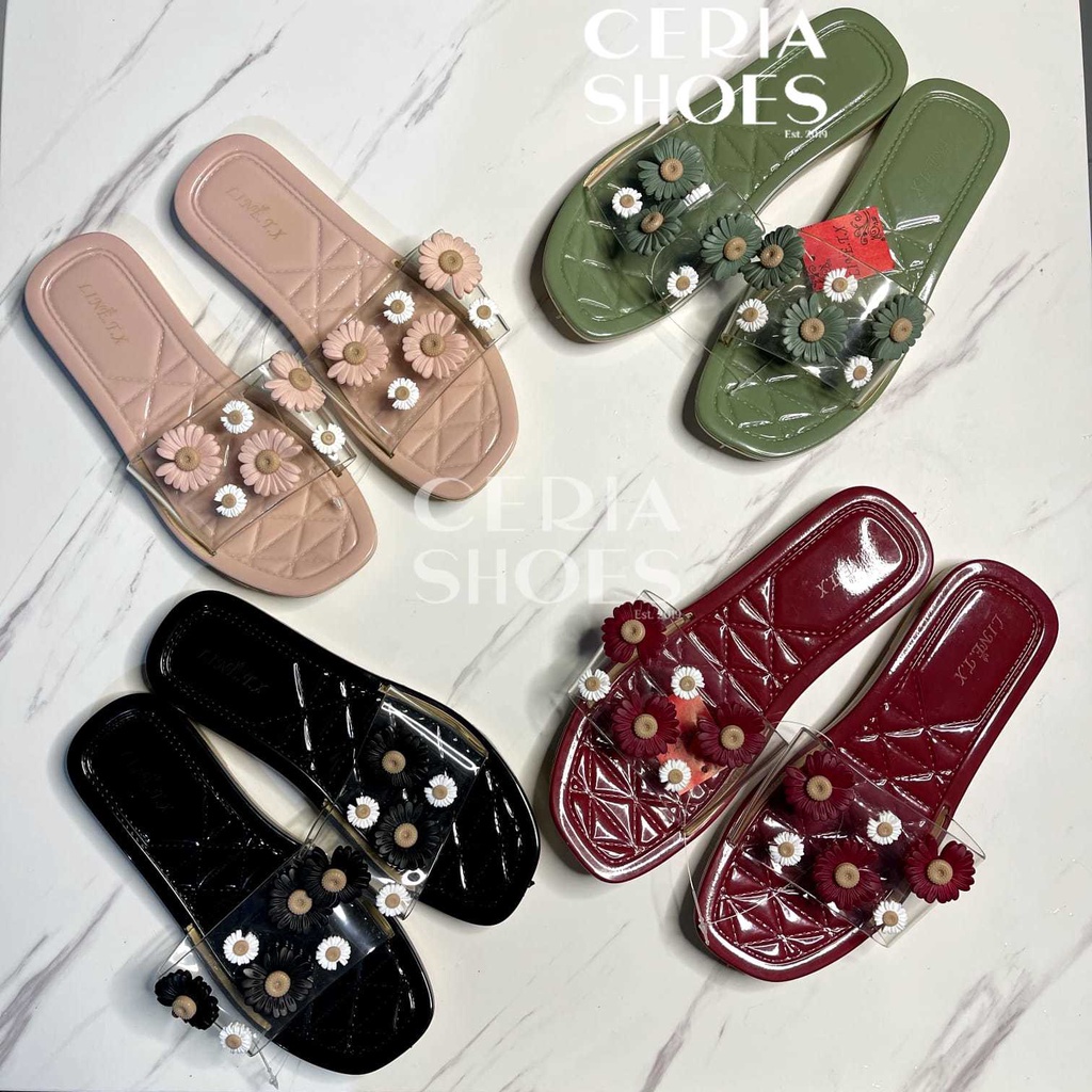 Sandal Jelly Wanita Karet Import Motif Bunga Matahari Sendal Teplek Non-SLip Empuk ELastis 2020 SU