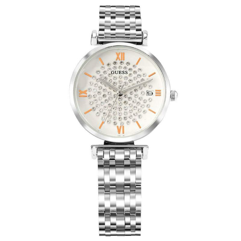 Jam Tangan Wanita Analog Guess Rantai Import Cewek Motif Permata Mewah Elegan Premium Terbaru 2021