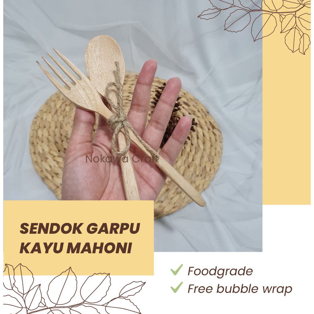 Sendok Garpu Kayu Mahoni - Sendok Madu -  Foodgrade, Free bubble wrap