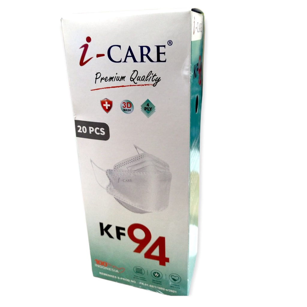 Masker KF94 4ply Polos Box iCare 3D Premium Quality isi 10pc izin Kemenkes