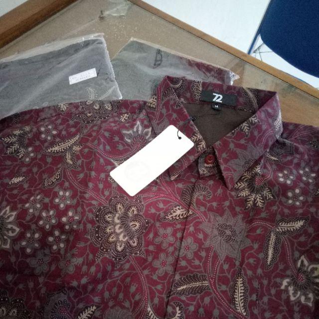 Kemeja Batik Pria Lengan Panjang Premium Kembang Setaman Merah Maroon 722903 Cap 72