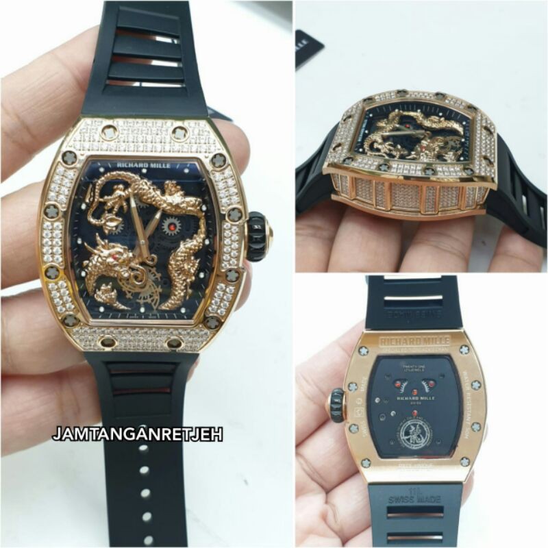 JAM TANGAN PRIA RM AUTOMATIC BODY ROSEGOLD FULL PERMATA