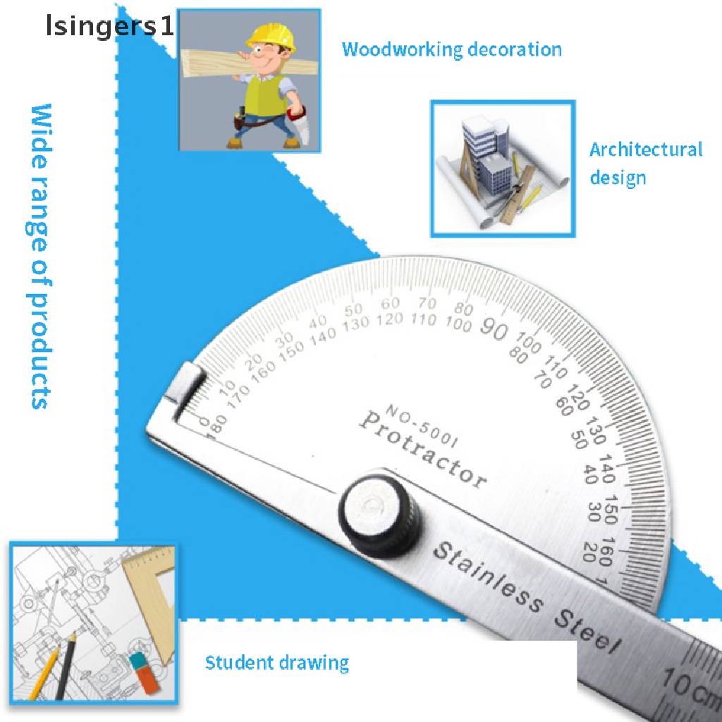 (lsingers1) Penggaris Goniometer 180 Derajat Bahan Stainless Steel