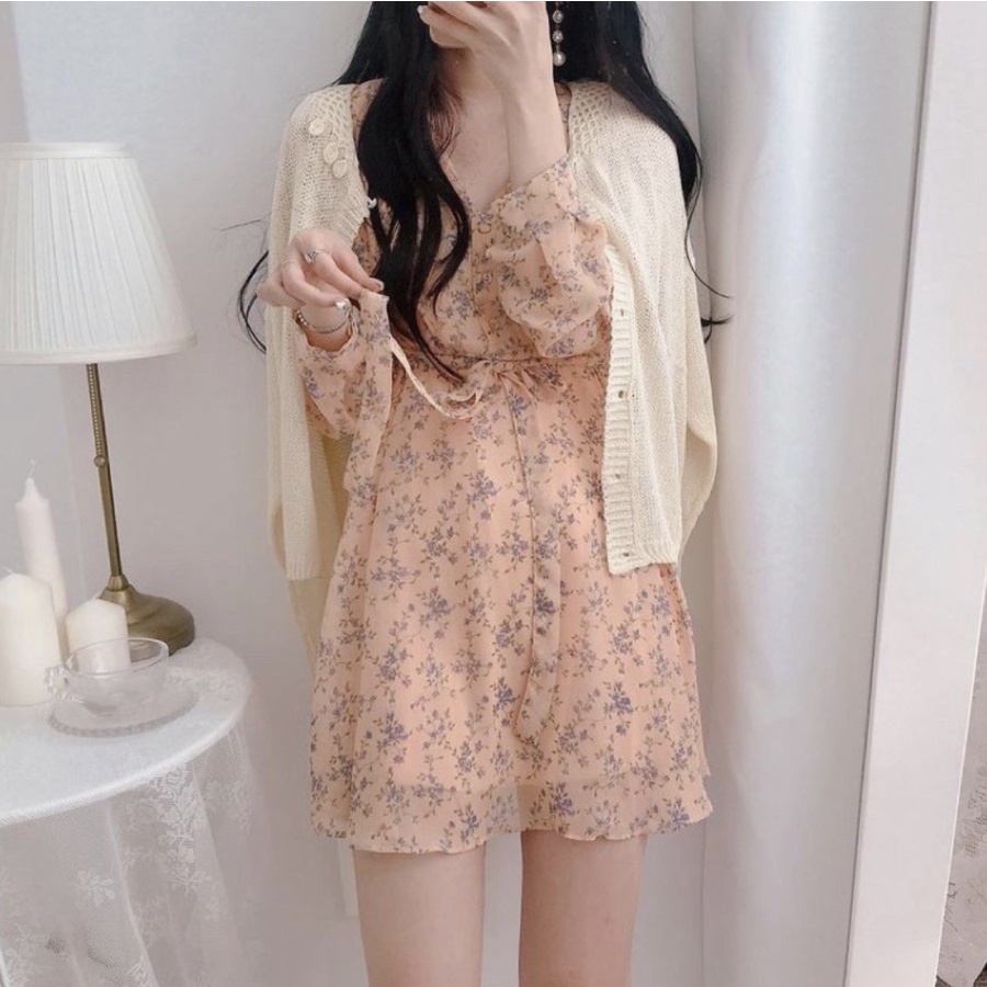 CASUAL MINI BEACH CHIFFON DRESS KOREAN FLOWER FASHION NEW COLLECTION