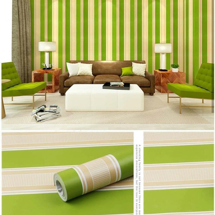 Wallpaper Dinding Stiker Motif Salur Hijau Ukuran 45 cm x 10 m