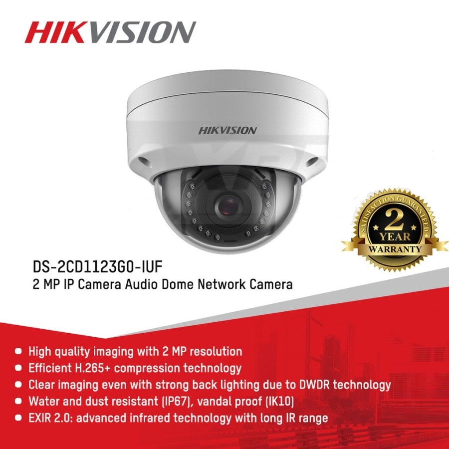 IP KAMERA HIKVISION 2MP INDOOR POE  DS-2CD1123G0-IUF AUDIO BUILT IN MIC