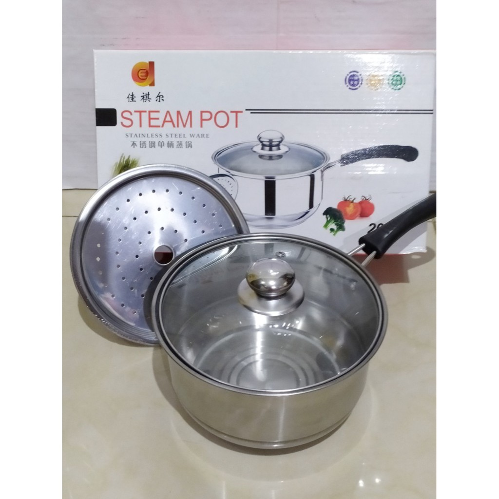 PROMO Steamer Pot 20cm Panci Susu Dilengkapi Kukusan Dan Tutup Kaca