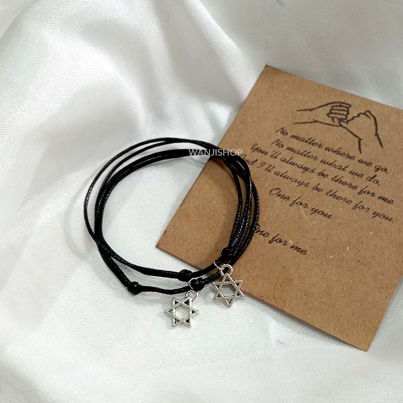 Gelang Couple Persahabatan Tali Kulit Korea Pentagram Simple Knot Tipis