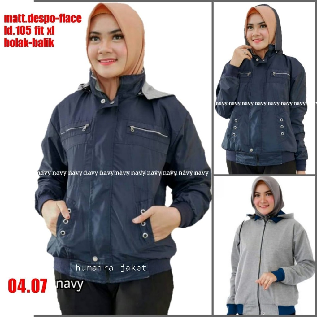 jenny jaket wanita bolak balik parasut despo fleece original premium