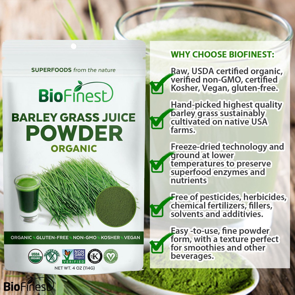 

Biofinest Barley Grass Juice Powder Pure FreezeDried Superfood 114gram