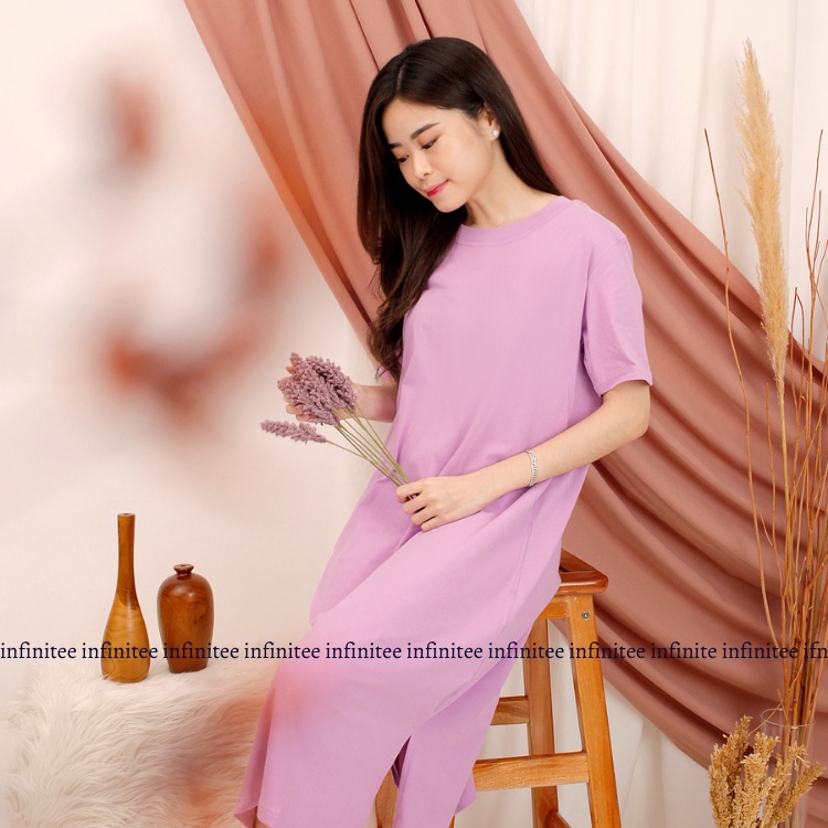 Dress Wanita Midi Polos Bahan Katun Slit Dress Korea Dress Kasual