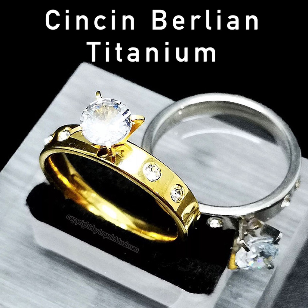 [Bayar di Tempat] Cincin Titanium Wanita Batu Berlian American Diamond Gold Silver K4
