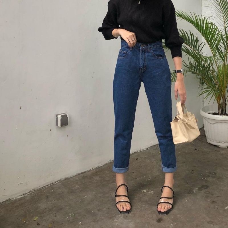 Sevins - Highwaist boyfriend jeans navy/ Loose jeans boyfriend