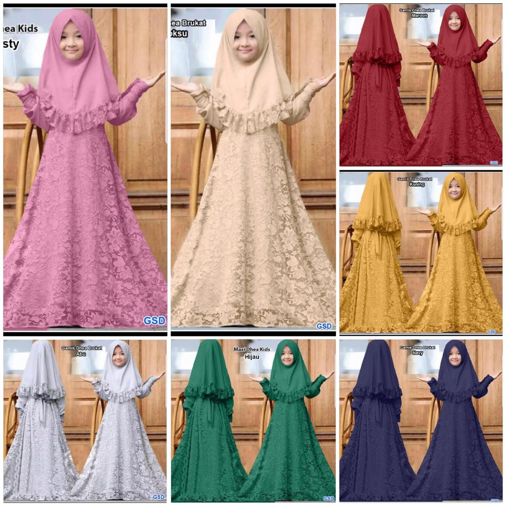 (ADA REALPICT) GAMIS DHEA BRUKAT TULANG GLITTER ANAK FREE Bergo MAXI DRESS Muslim ALL SIZE FIT 6-9TH