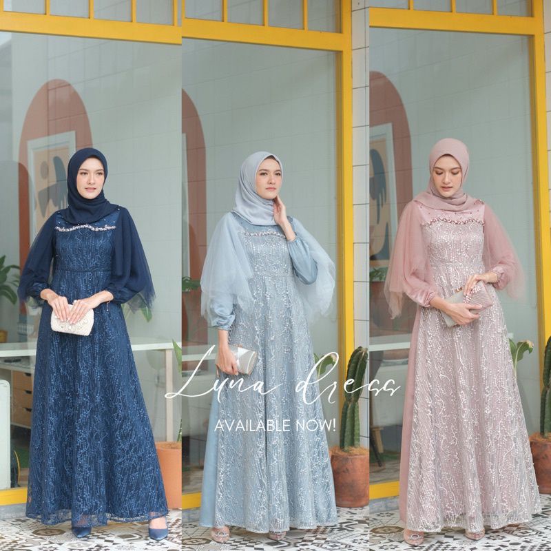 GAMIS LUNA DRESS LUNA GAUN BROKAT PAYET MUTIARA DRESS PESTA DRESS KONDANGAN GAUN ENGAGEMENT GAUN WIS