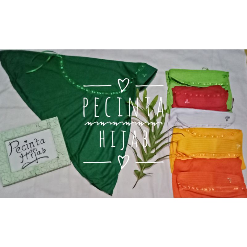 hijab kerudung jilbab instan bergo anak sekolah sd smp sma dewasa serut pita atas warna hijau tua