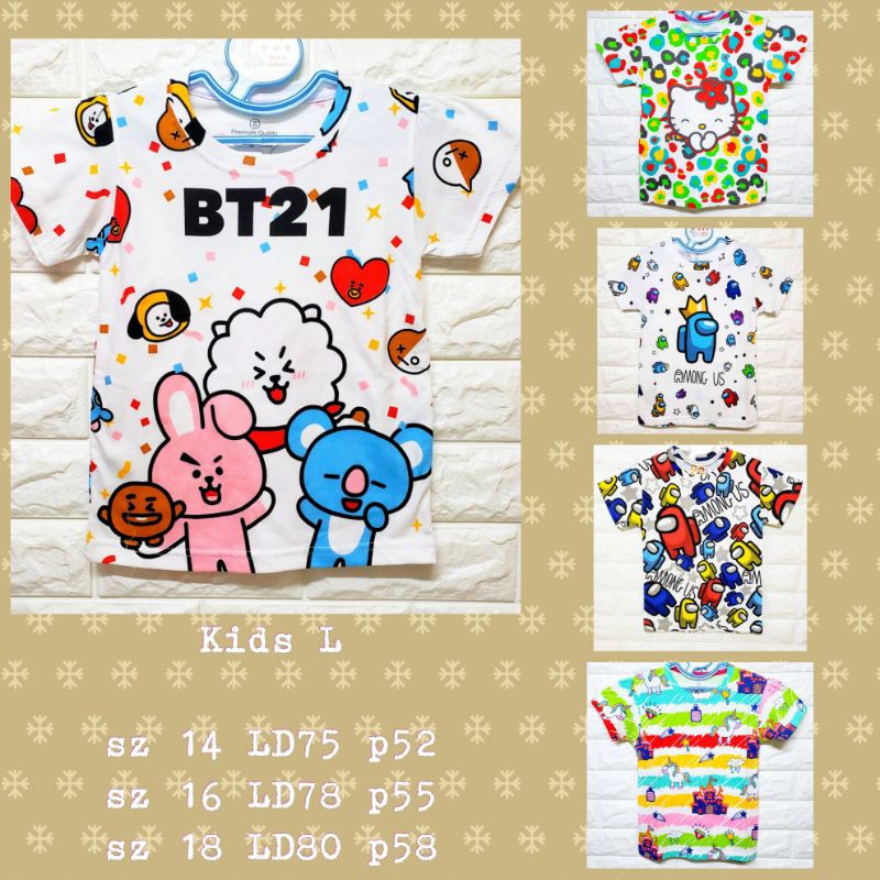 size 4 LD60 1-4th Kids Kaos anak combed lucu print amongus bt21 pony