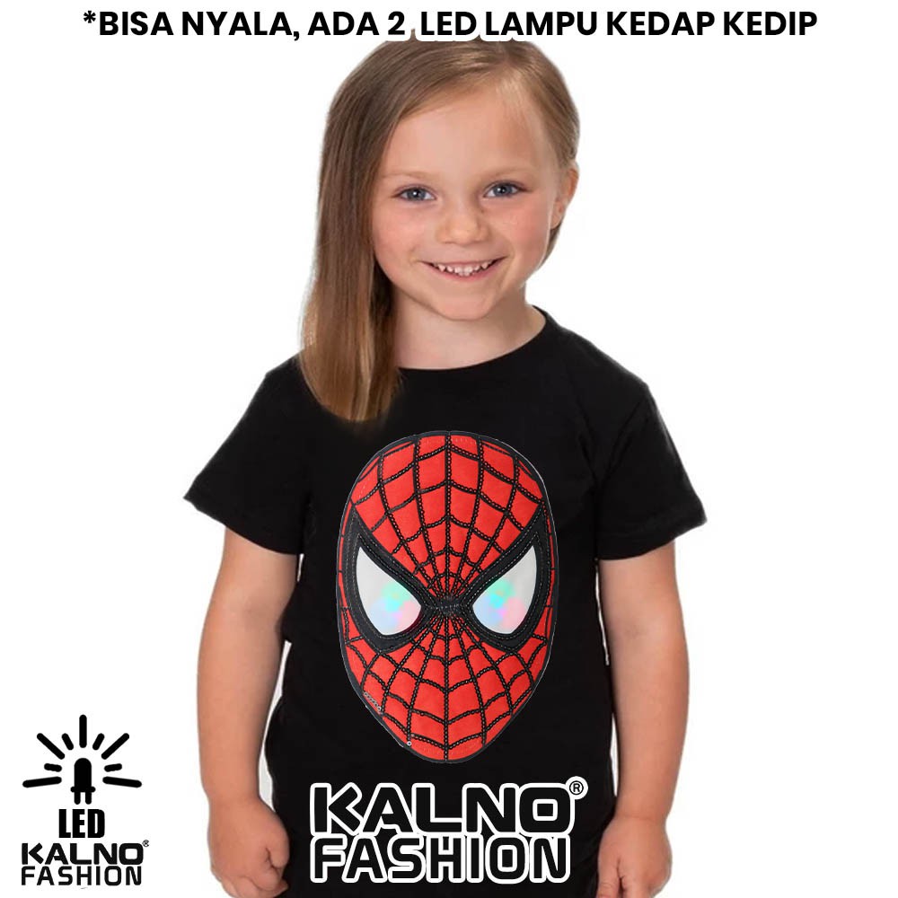 kaos baju anak SPDERMAN MUKA BISA NYALA 2 LED bisa nyala umur 1 - 7 tahun KAOS LED KAOS NYALA