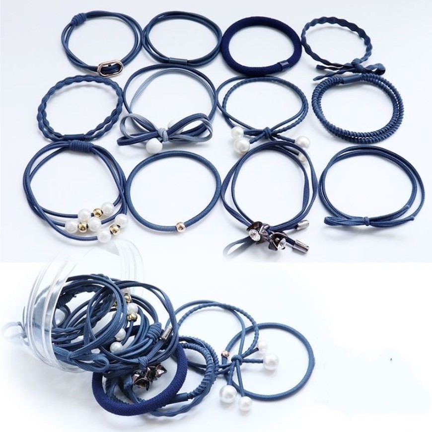 Ikat Rambut 12 in 1 Fashion Wanita / Accesories Rambut Import / Ikat Rambut Murah-Biru Tua