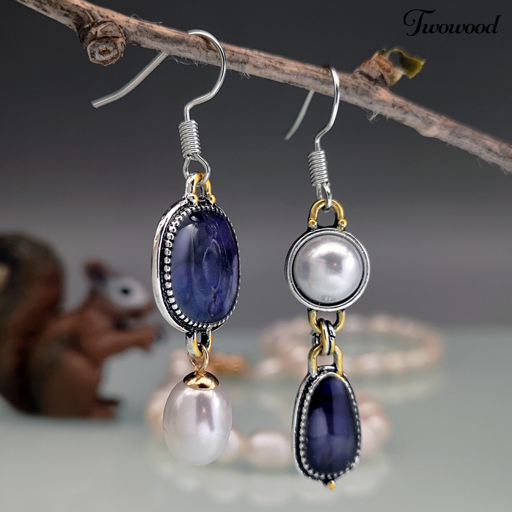 Twowood 1 Pair Asymmetric Earrings Inlay Water Drop Faux Pearl Hook Dangle Earrings for Daily Life