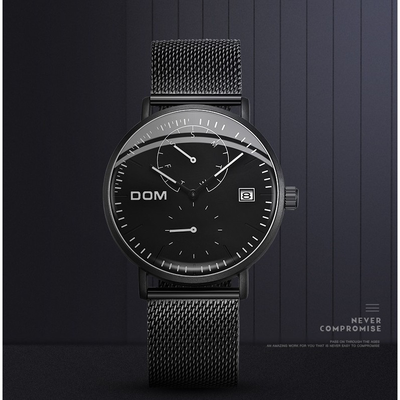 JAM TANGAN PRIA DOM M-435BK-1M CASUAL FASHION / SPORT MODEL KLASIK ANTI AIR STAINLESS STEEL IMPORT